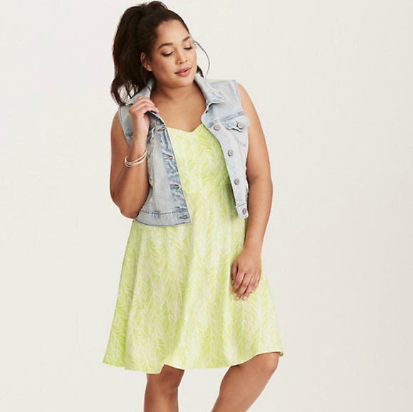 Torrid Feather Print Challis Tank Dress Neon Boho